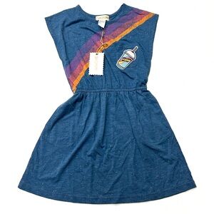 NWT Saiomimi Blue Rainbow Flecked Dress Unicorn Water Appliqué